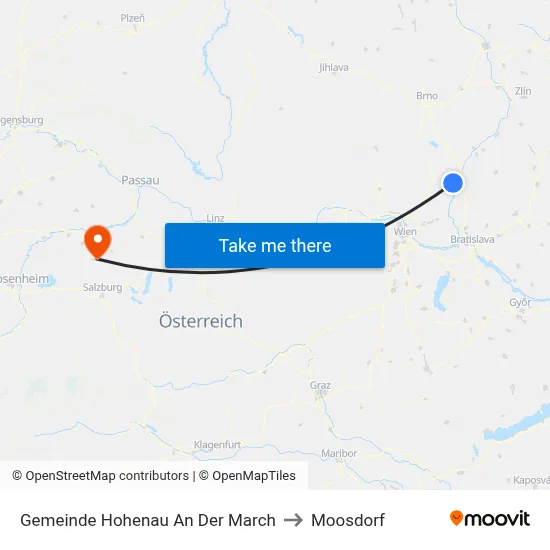 Gemeinde Hohenau An Der March to Moosdorf map