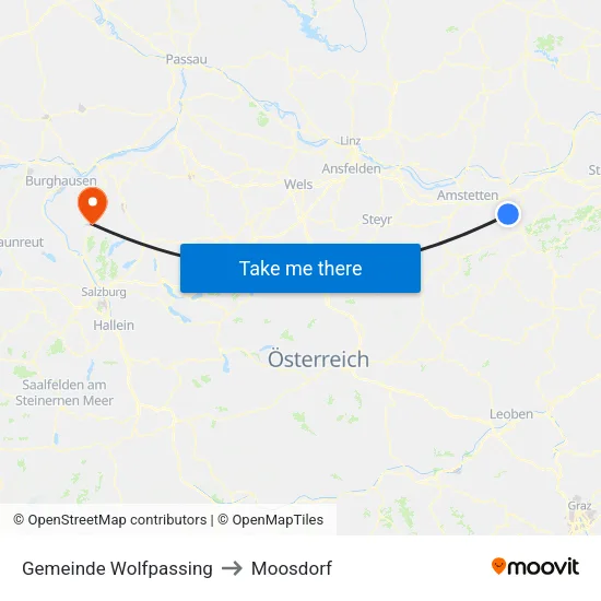 Gemeinde Wolfpassing to Moosdorf map