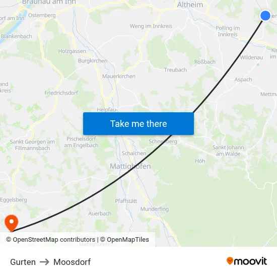 Gurten to Moosdorf map
