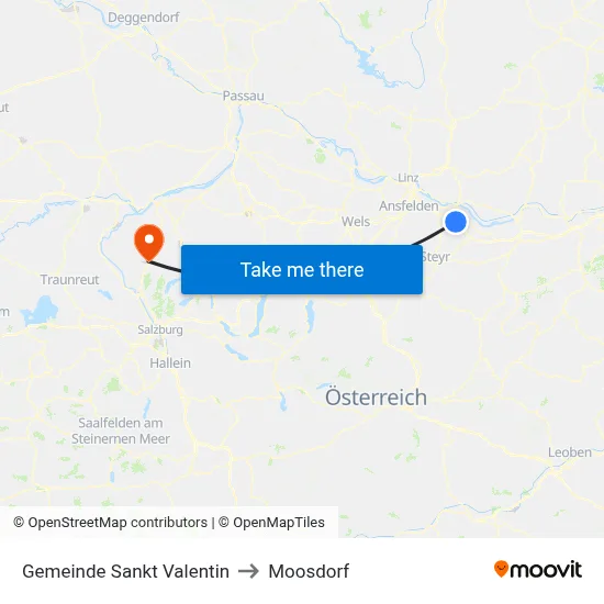 Gemeinde Sankt Valentin to Moosdorf map
