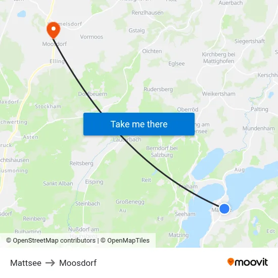 Mattsee to Moosdorf map