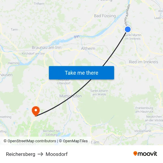 Reichersberg to Moosdorf map