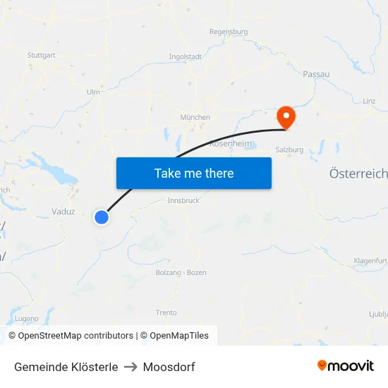 Gemeinde Klösterle to Moosdorf map