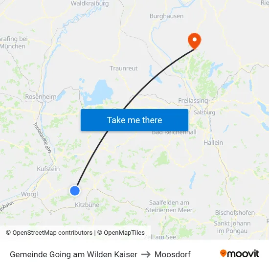 Gemeinde Going am Wilden Kaiser to Moosdorf map