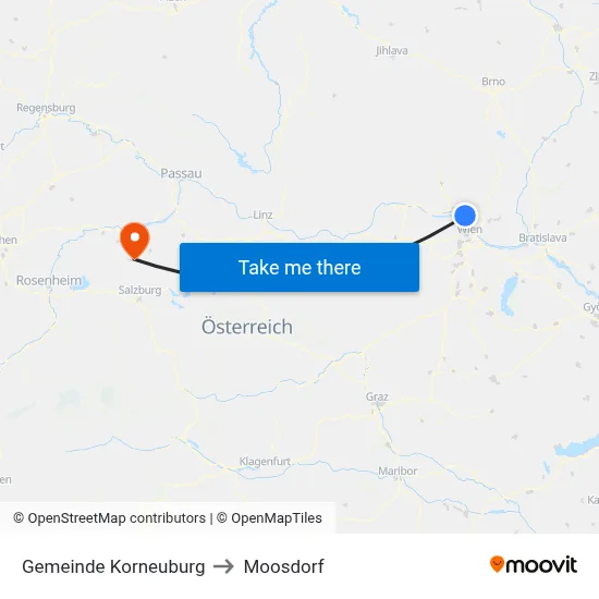 Gemeinde Korneuburg to Moosdorf map