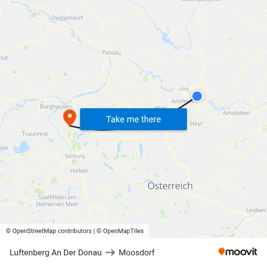 Luftenberg An Der Donau to Moosdorf map