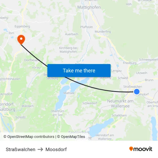 Straßwalchen to Moosdorf map