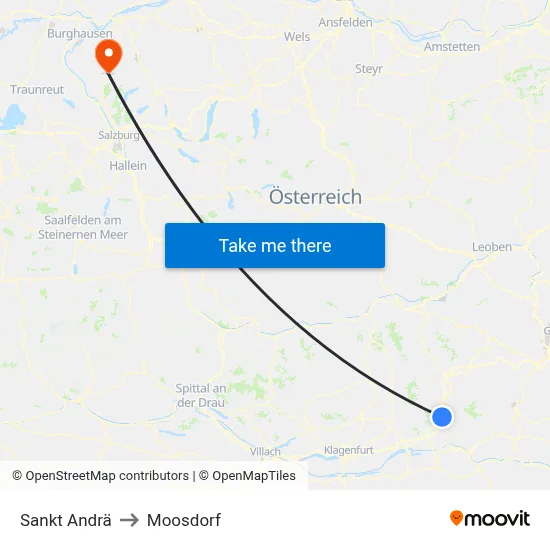 Sankt Andrä to Moosdorf map