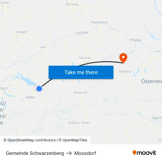 Gemeinde Schwarzenberg to Moosdorf map