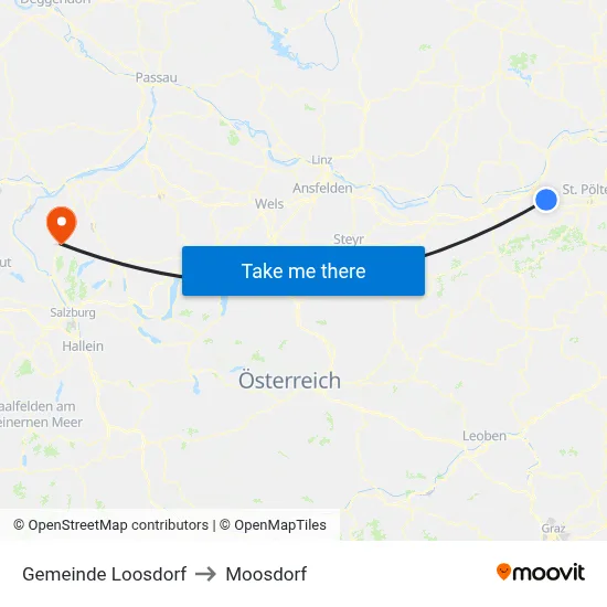 Gemeinde Loosdorf to Moosdorf map