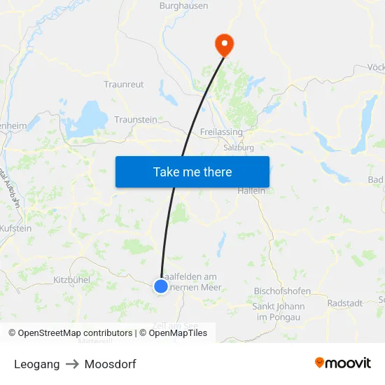 Leogang to Moosdorf map