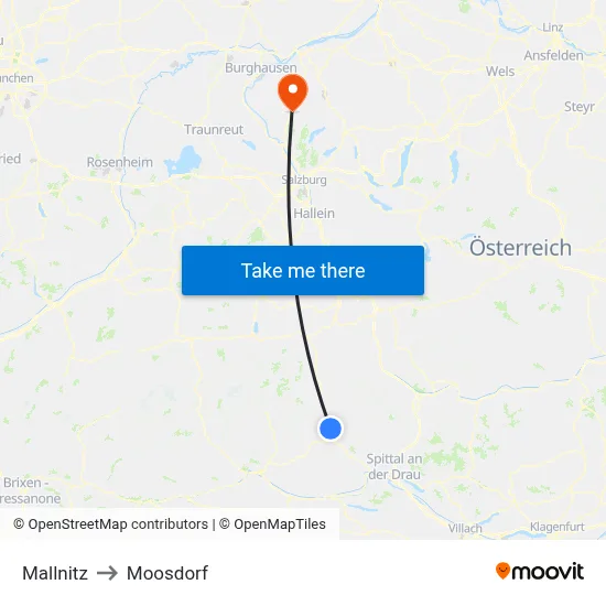 Mallnitz to Moosdorf map