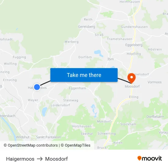 Haigermoos to Moosdorf map