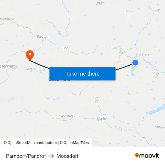 Parndorf/Pandrof to Moosdorf map