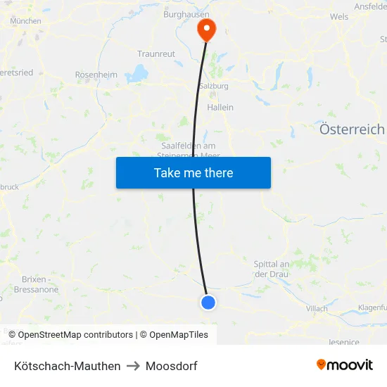 Kötschach-Mauthen to Moosdorf map