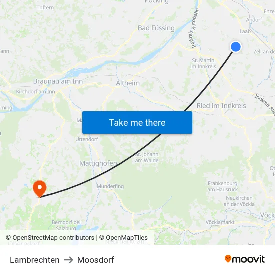 Lambrechten to Moosdorf map