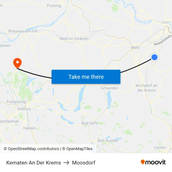 Kematen An Der Krems to Moosdorf map
