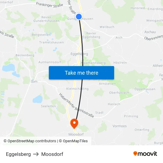 Eggelsberg to Moosdorf map
