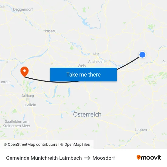Gemeinde Münichreith-Laimbach to Moosdorf map
