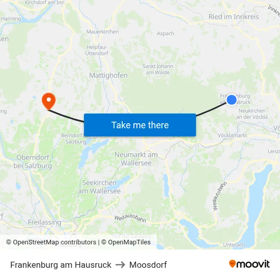 Frankenburg am Hausruck to Moosdorf map