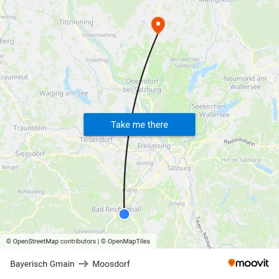 Bayerisch Gmain to Moosdorf map