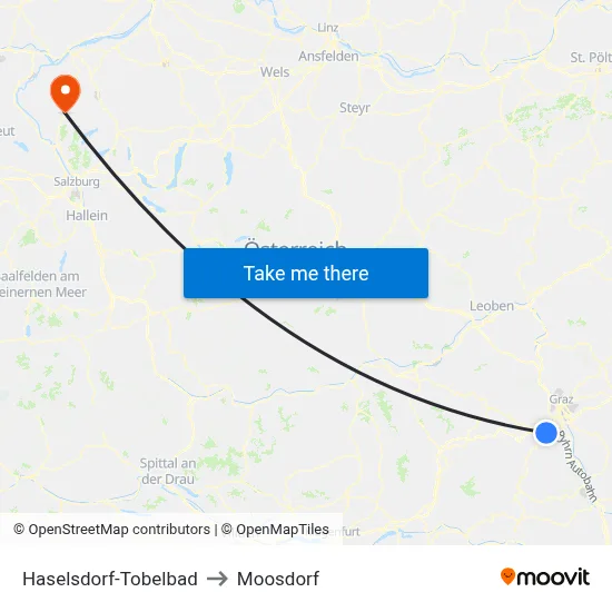 Haselsdorf-Tobelbad to Moosdorf map