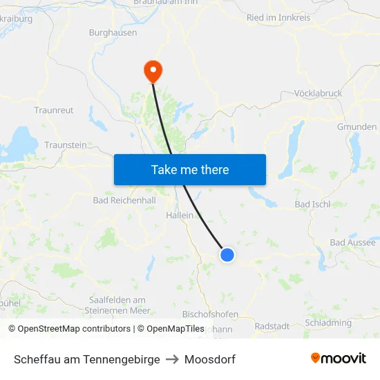 Scheffau am Tennengebirge to Moosdorf map