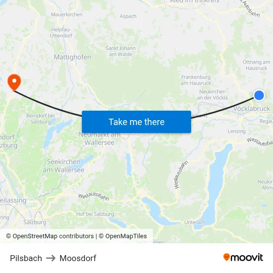 Pilsbach to Moosdorf map