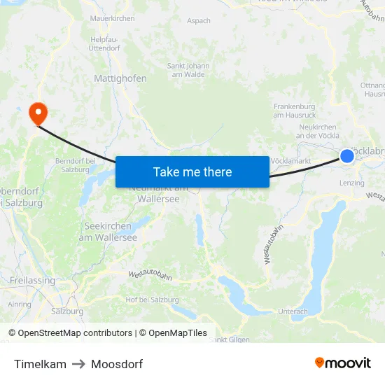 Timelkam to Moosdorf map