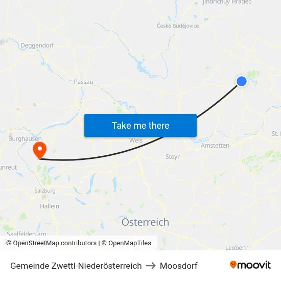 Gemeinde Zwettl-Niederösterreich to Moosdorf map