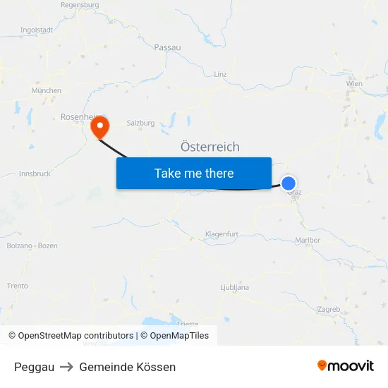 Peggau to Gemeinde Kössen map
