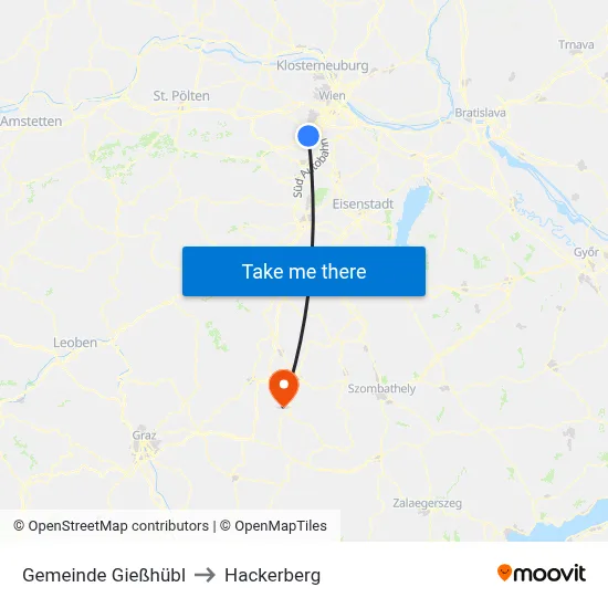 Gemeinde Gießhübl to Hackerberg map