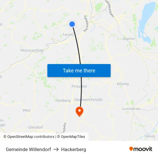 Gemeinde Willendorf to Hackerberg map