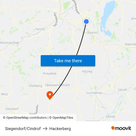 Siegendorf/Cindrof to Hackerberg map