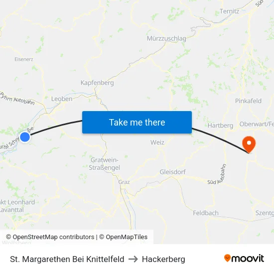 St. Margarethen Bei Knittelfeld to Hackerberg map