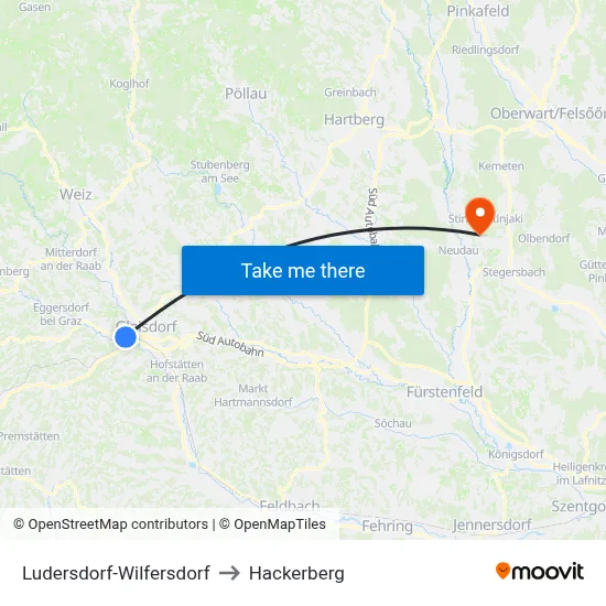 Ludersdorf-Wilfersdorf to Hackerberg map