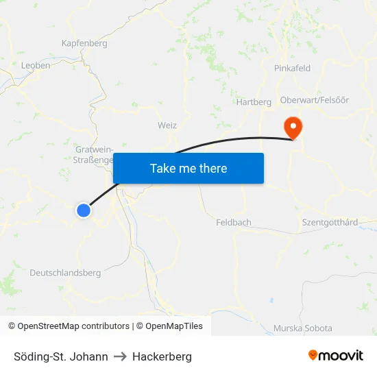 Söding-St. Johann to Hackerberg map