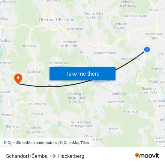 Schandorf/Čemba to Hackerberg map