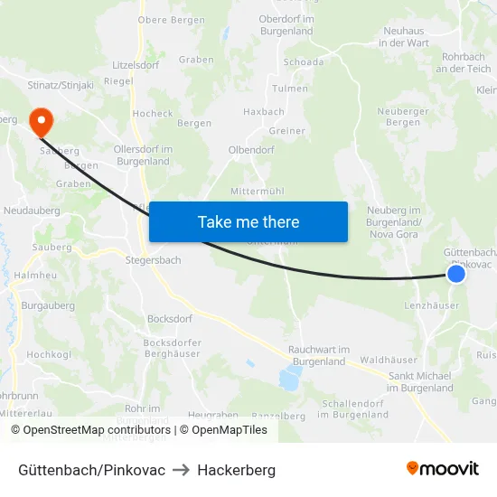 Güttenbach/Pinkovac to Hackerberg map