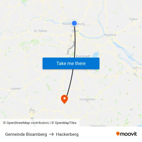 Gemeinde Bisamberg to Hackerberg map