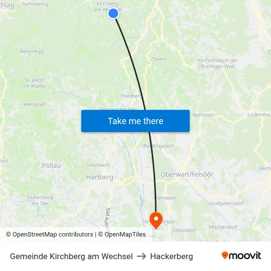 Gemeinde Kirchberg am Wechsel to Hackerberg map
