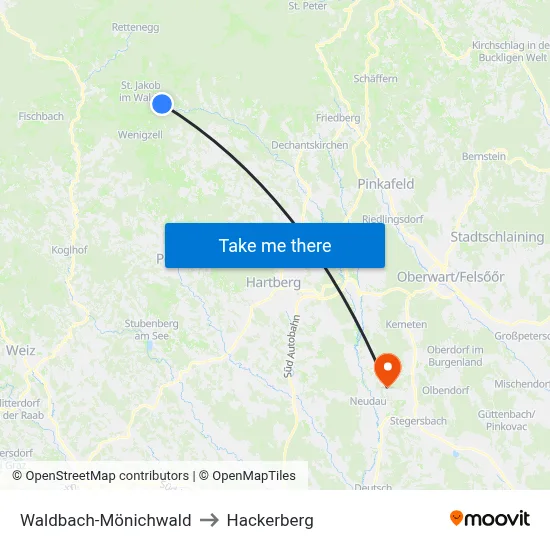 Waldbach-Mönichwald to Hackerberg map