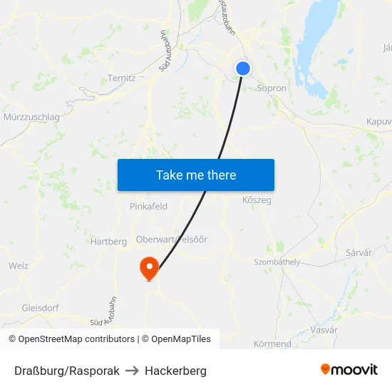 Draßburg/Rasporak to Hackerberg map