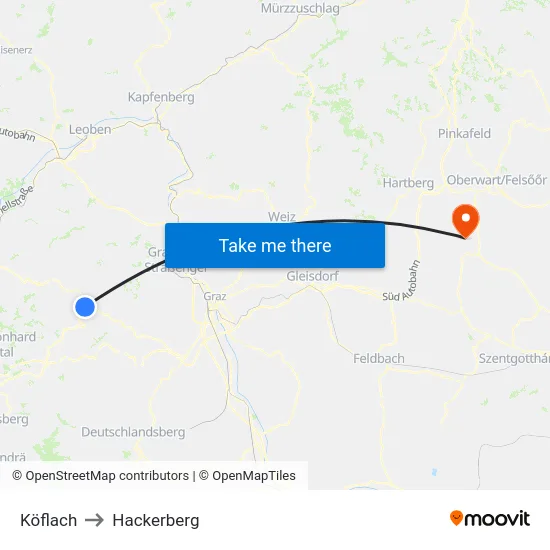 Köflach to Hackerberg map