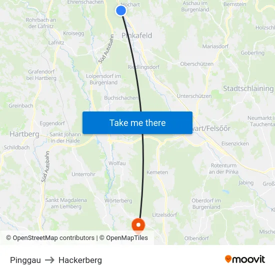 Pinggau to Hackerberg map