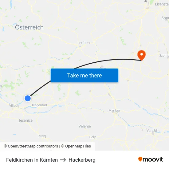Feldkirchen In Kärnten to Hackerberg map