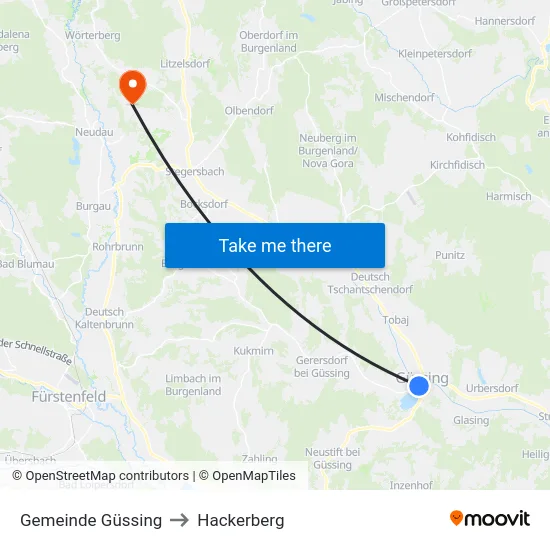 Gemeinde Güssing to Hackerberg map