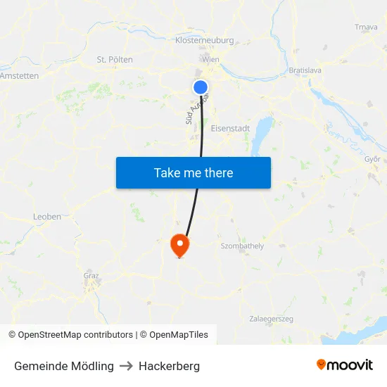 Gemeinde Mödling to Hackerberg map