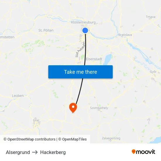 Alsergrund to Hackerberg map