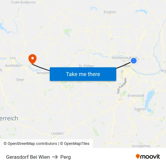 Gerasdorf Bei Wien to Perg map